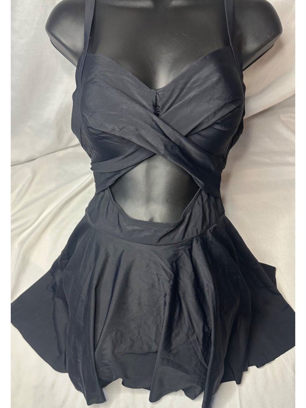 B2prity Black One-Piece Swimsuit With Skirted Design & Criss-Cross Front Modest
